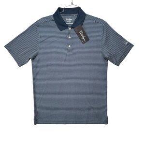 Walter Hagen Essentials Golf Polo Shirt Textured Stripe S/S Men Size S Navy Blue